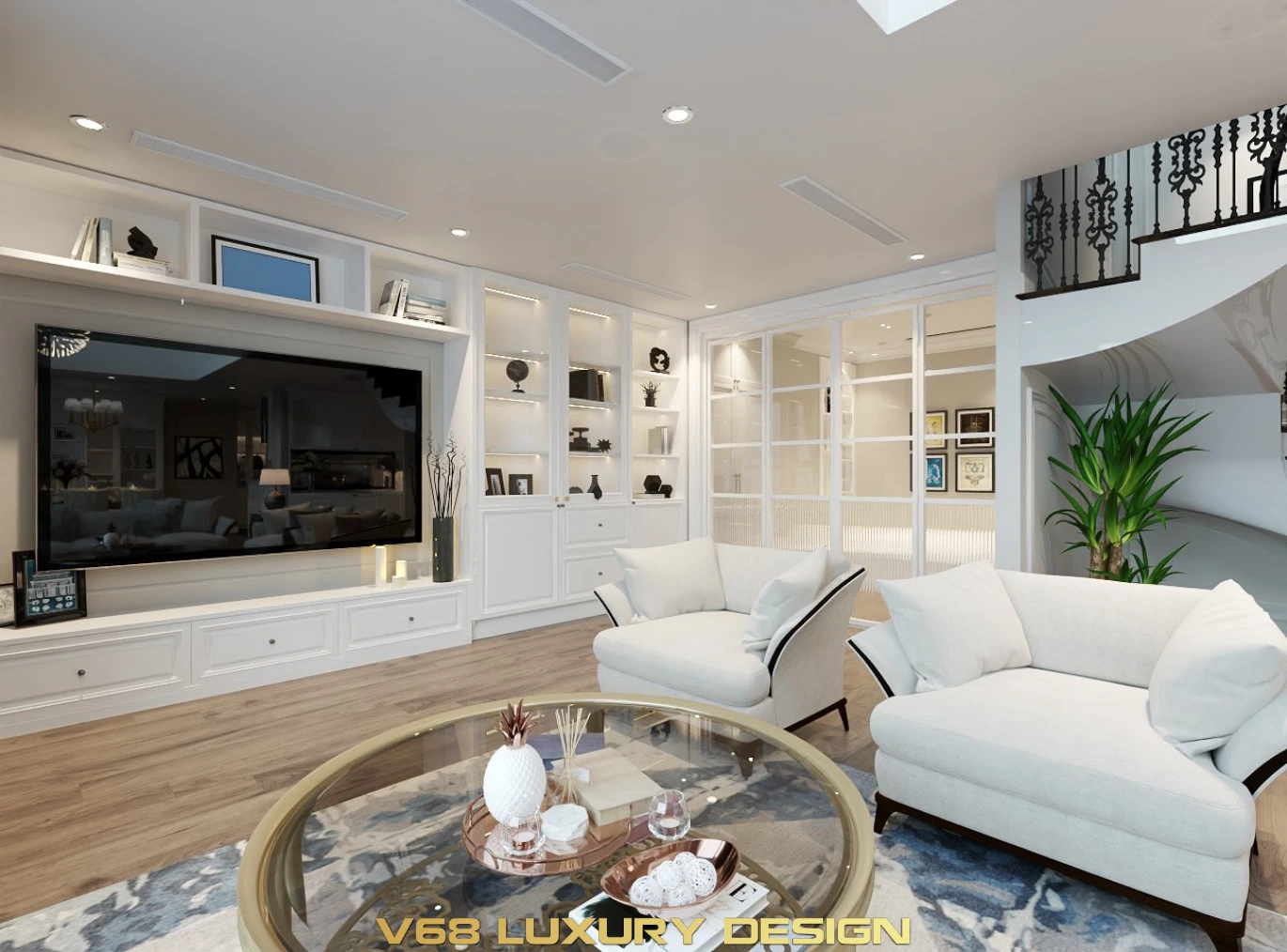 Thiết Kế Căn Hộ Duplex Nội Thất Phong Cách Tân Cổ điển -1 Phòng Khách Kệ Tivi 2