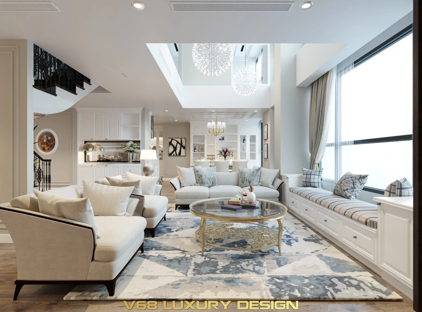 Thiết Kế Căn Hộ Duplex Nội Thất Phong Cách Tân Cổ điển -1 Phòng Khách Sofa