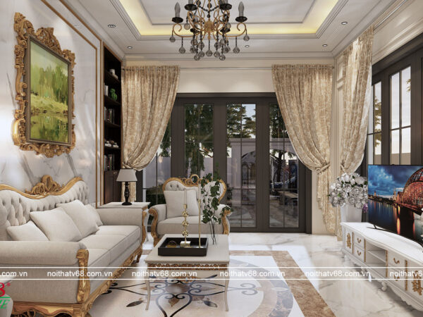 phòng khách nhà phố tân cổ điển