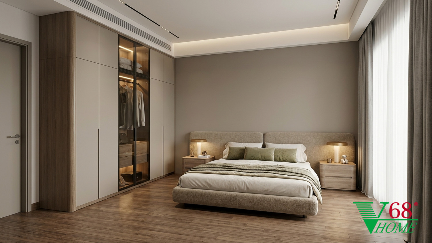 Phòng ngủ master nội thất chung cư hiện đại ánh sáng gián tiếp