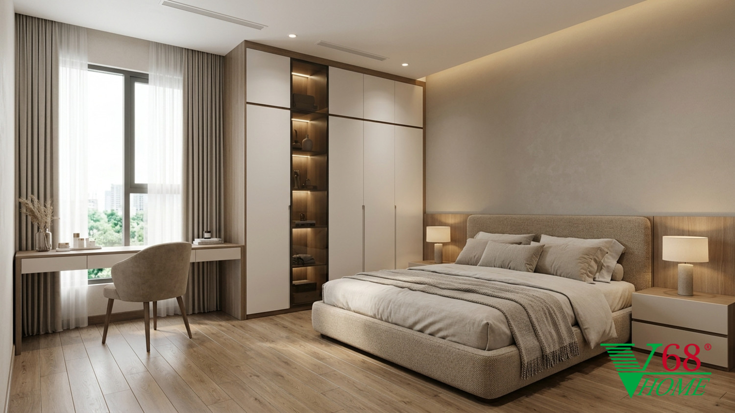 Phòng ngủ 2 tối ưu diện tích với hệ giường phản tích hợp ngăn kéo lưu trữ thông minh