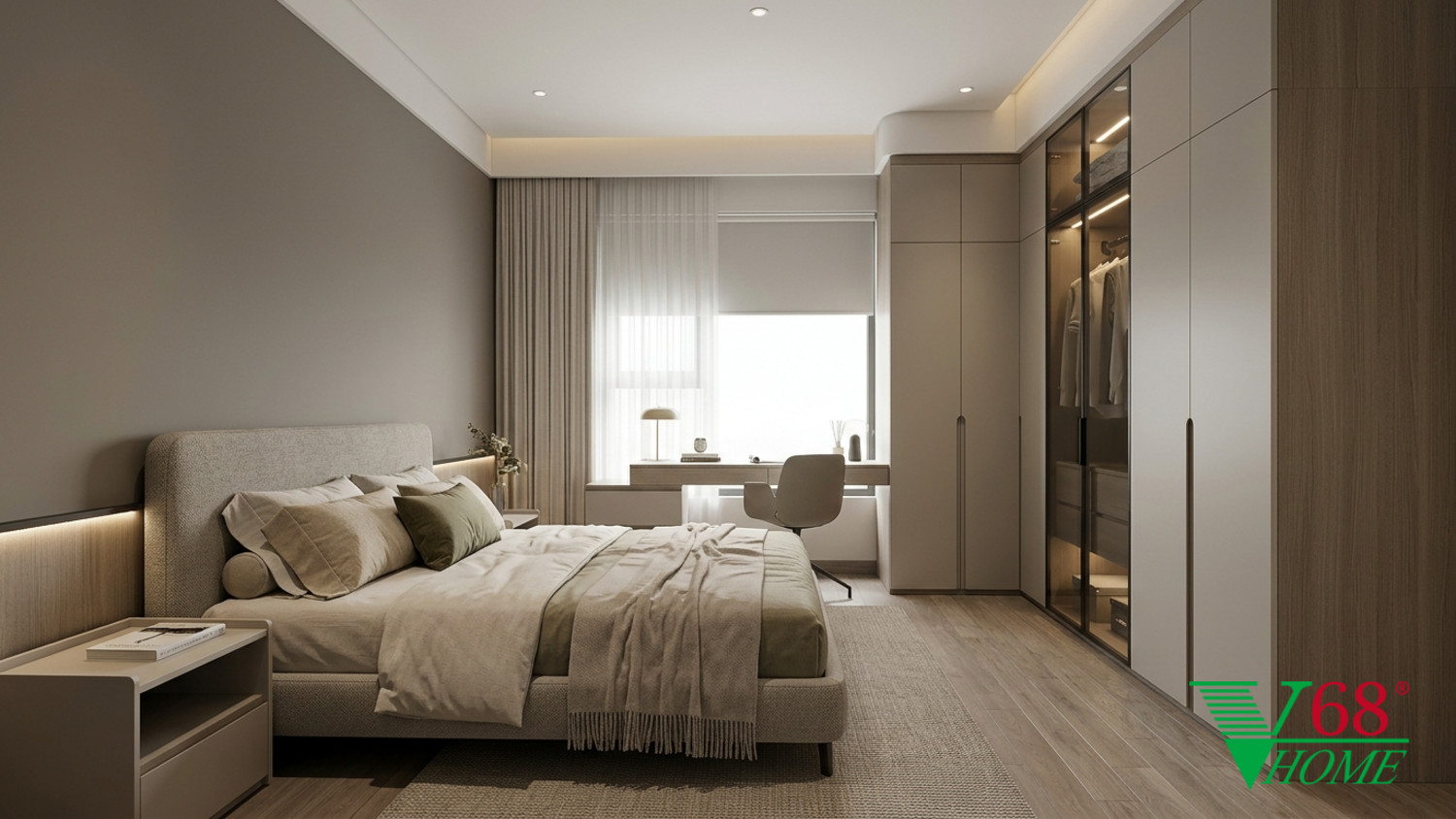 Phòng ngủ nhỏ thiết kế linh hoạt với đồ nội thất đa năng và tone màu kem ngà thư giãn