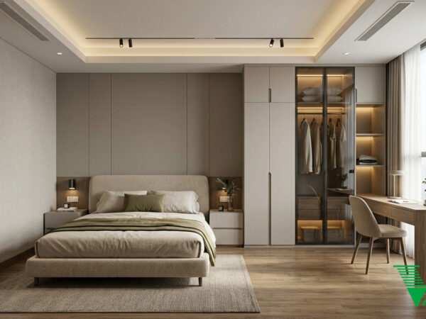 Phòng ngủ 2 Hiện đại Không gian nội thất chung cư cao cấp V68