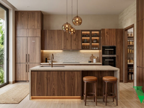 Phòng bếp Gỗ óc chó tự nhiên Bắc Mỹ Biệt thự cao cấp luxury óc chó