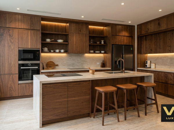 Phòng bếp Gỗ óc chó tự nhiên Bắc Mỹ Biệt thự cao cấp luxury óc chó