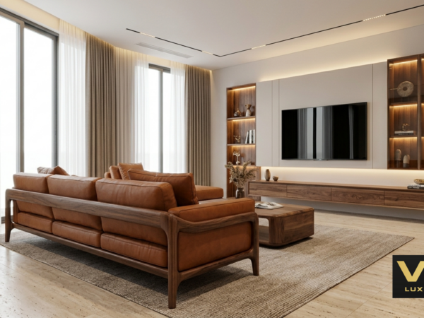 Phòng khách Gỗ óc chó tự nhiên Bắc Mỹ Biệt thự cao cấp luxury óc chó