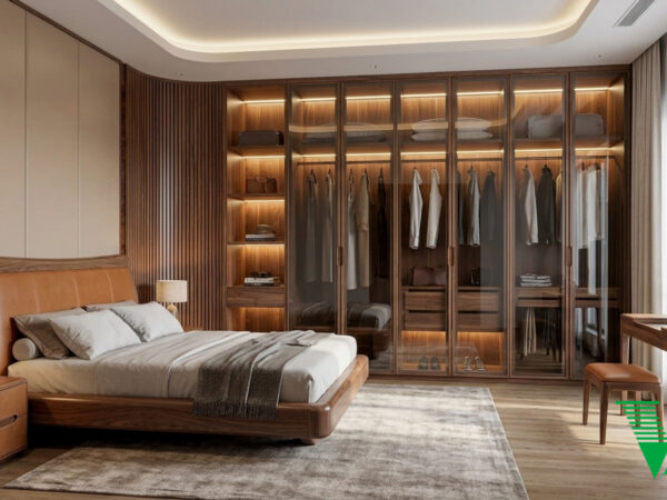 Phòng ngủ 1 Gỗ óc chó tự nhiên Bắc Mỹ Biệt thự cao cấp luxury óc chó