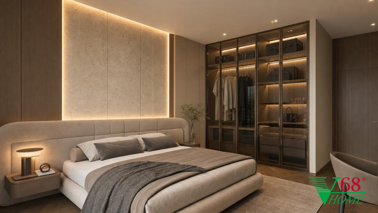 Phòng ngủ 3 Luxury hiện đại nội thất biệt thự hiện đại 2026 CONTEMPORARY QUIET LUXURY: premium An Cuong engineered-wood laminate/acrylic with phối cảnh 3D V68 Home