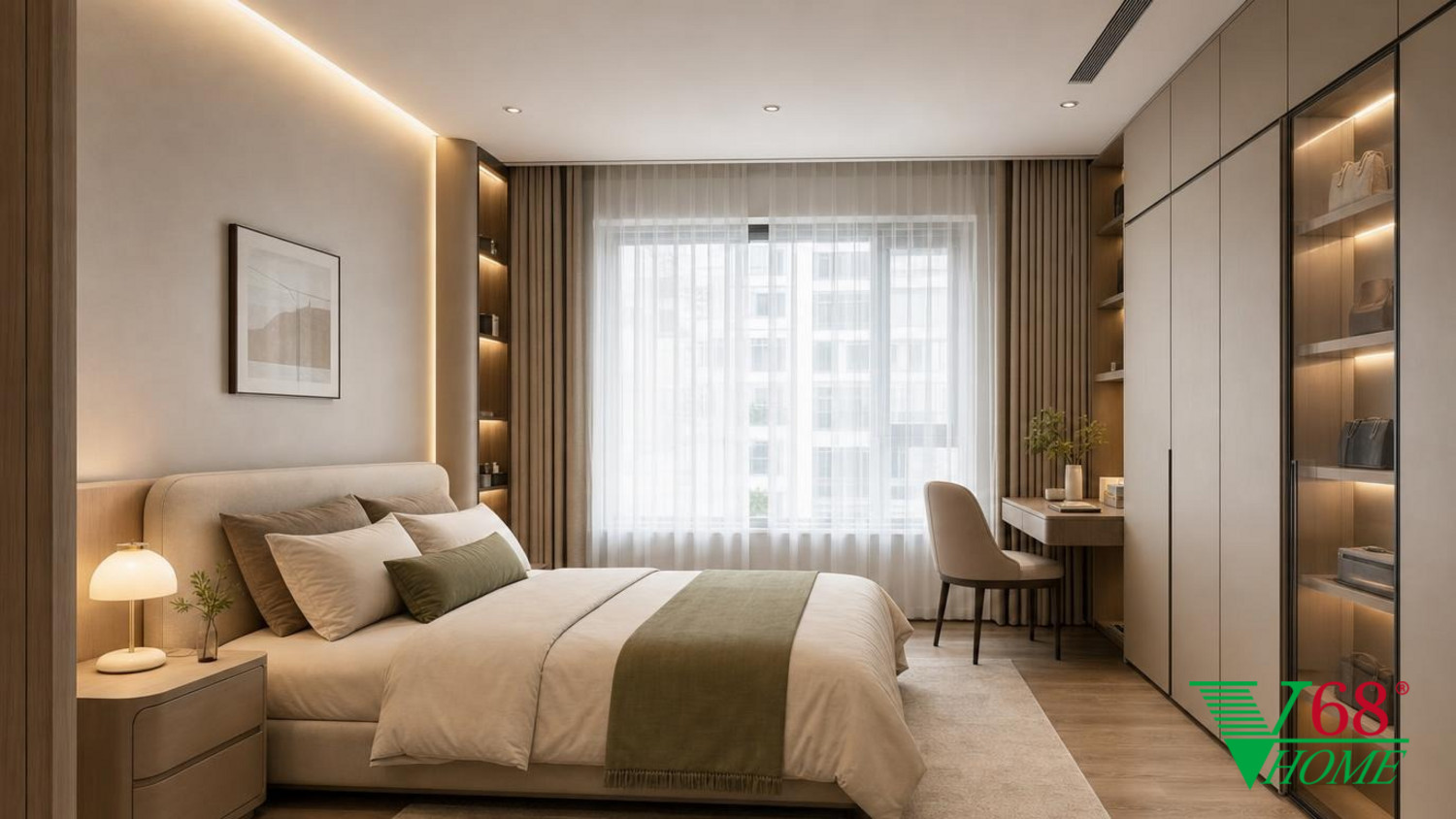 Phòng ngủ phụ thiết kế nội thất chung cư hiện đại với hệ tủ đa năng