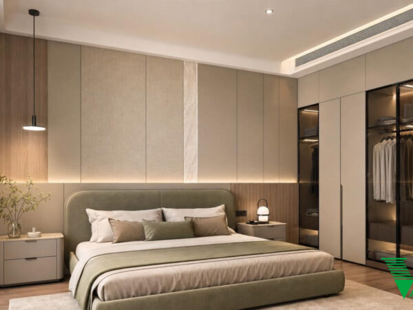 Phòng ngủ 1 Hiện đại Không gian nội thất nhà phố cao cấp V68