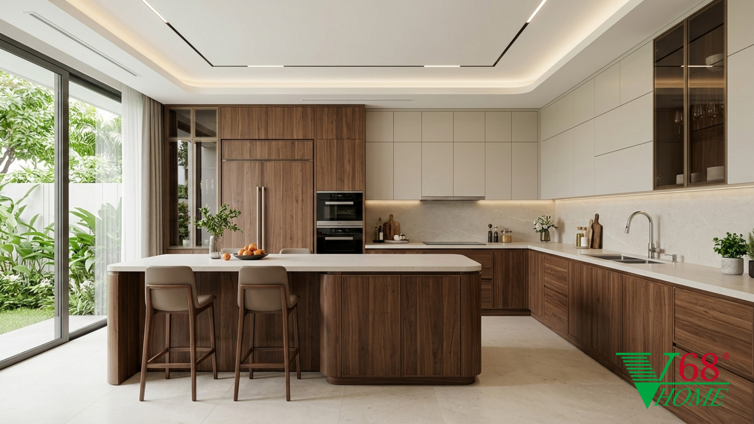 Phòng bếp Gỗ óc chó tự nhiên Bắc Mỹ nội thất gỗ óc chó hiện đại gỗ óc chó tự nhiên, da