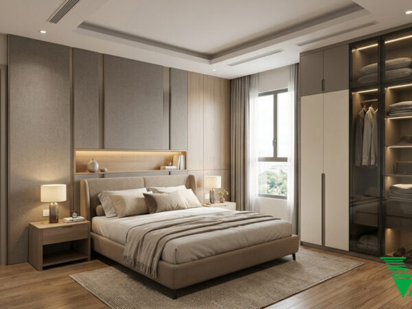Phòng ngủ 1 Hiện đại Không gian nội thất chung cư cao cấp V68